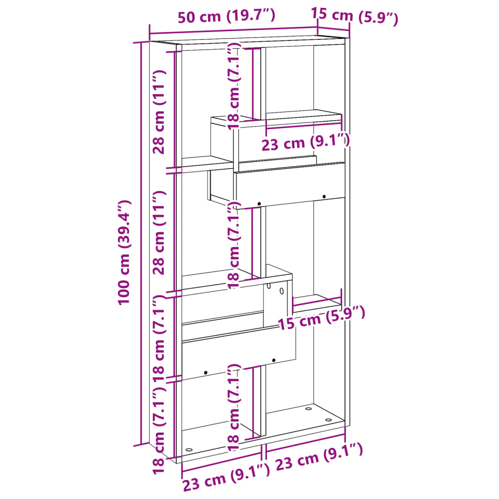 Dulap de perete, gri beton, 50x15x100 cm, lemn prelucrat