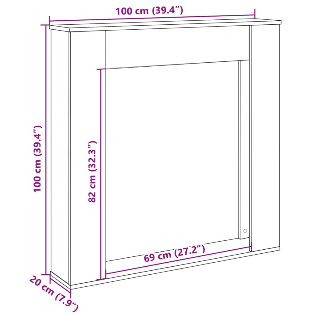 Mască de șemineu, gri beton, 100x20x100 cm, lemn prelucrat