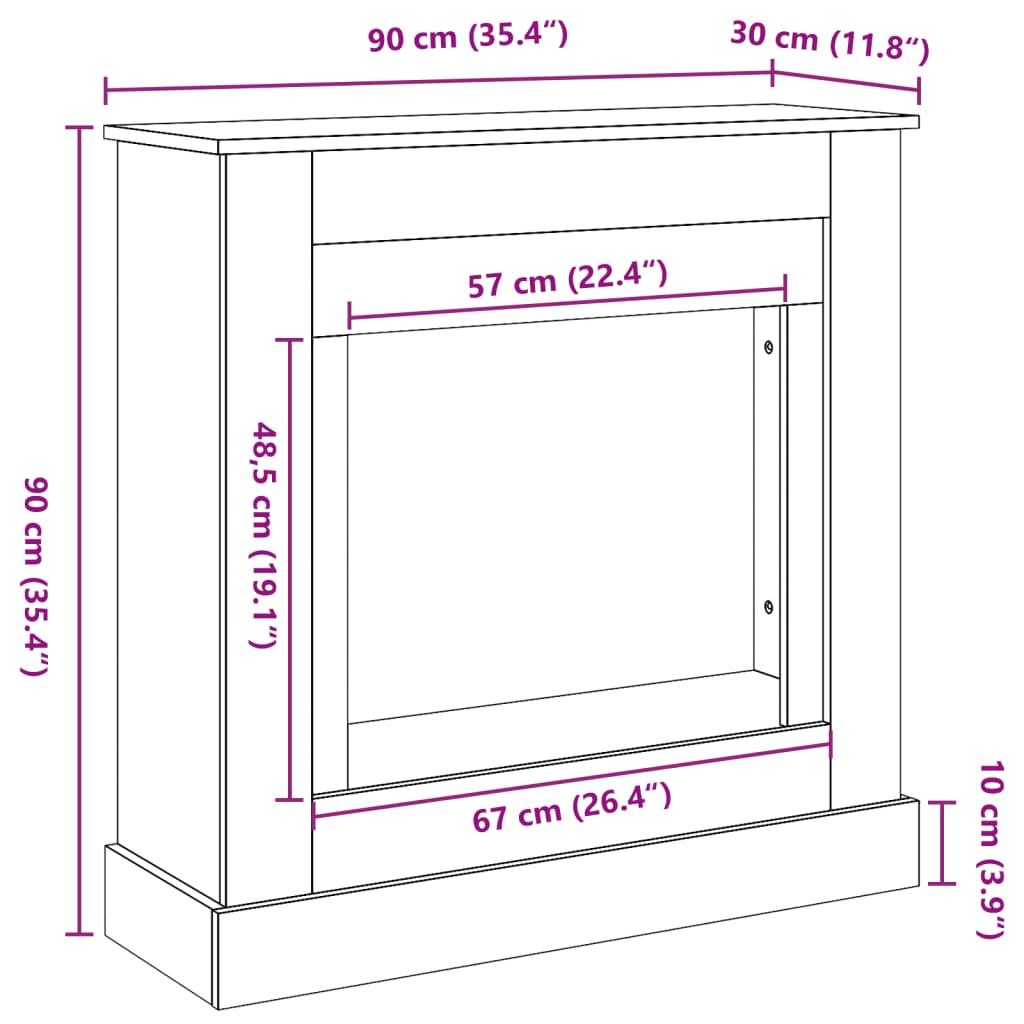 Mască de șemineu, gri beton, 90x30x90 cm, lemn prelucrat