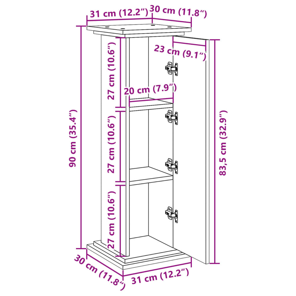 Suport prezentare cu depozitare negru 31x30x90cm lemn prelucrat