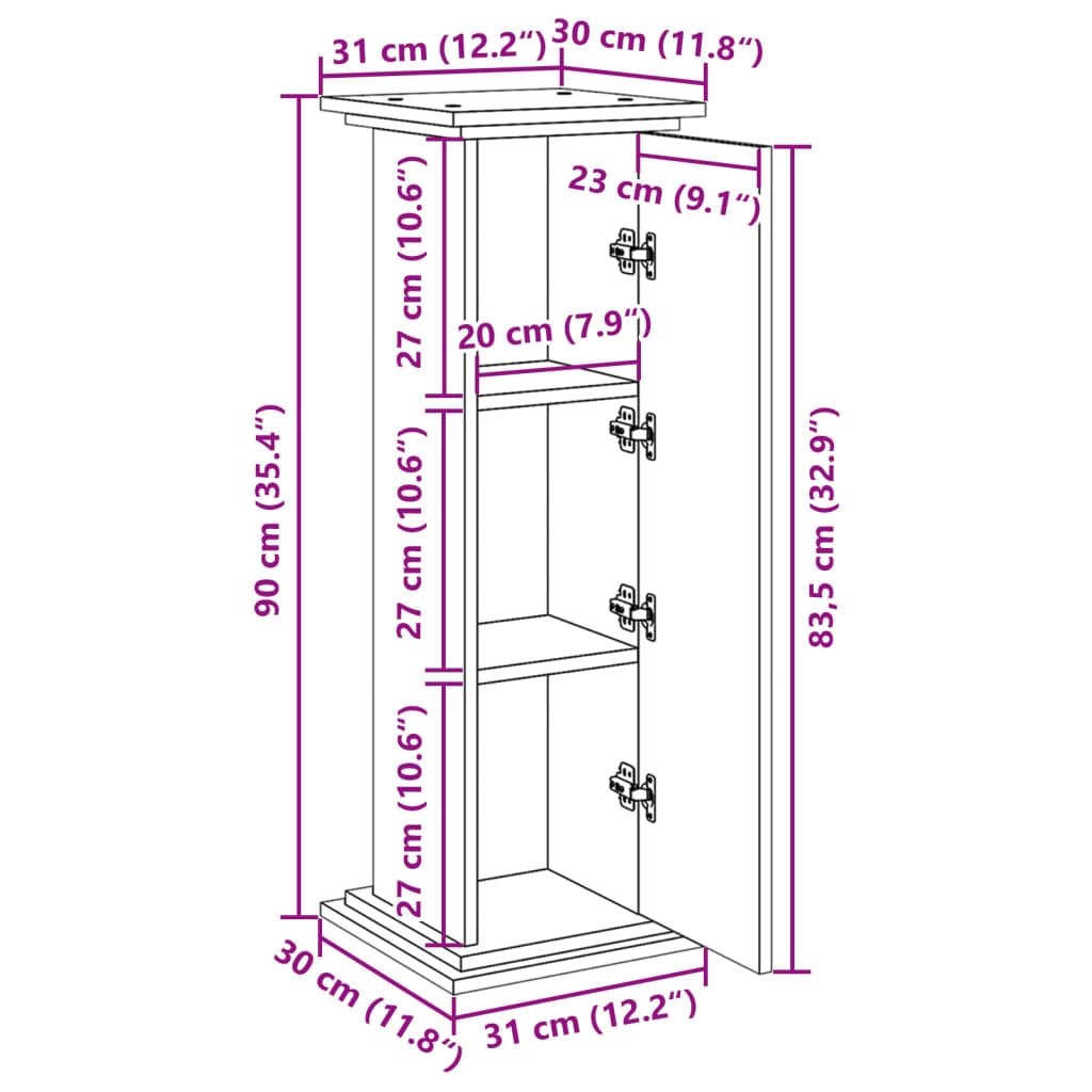 Suport prezentare cu depozitare sonoma stejar 31x30x90 cm lemn