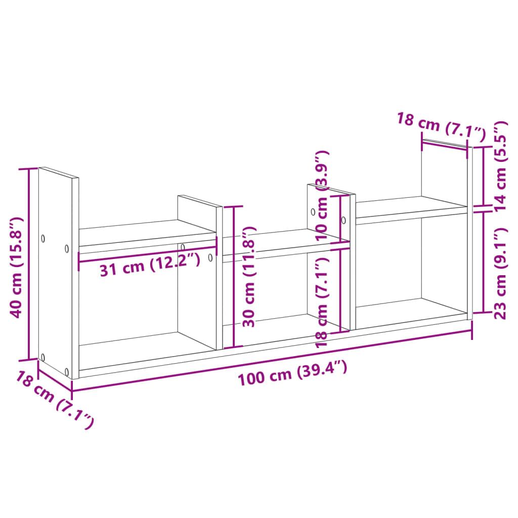 Dulap de perete, gri beton, 100x18x40 cm, lemn prelucrat