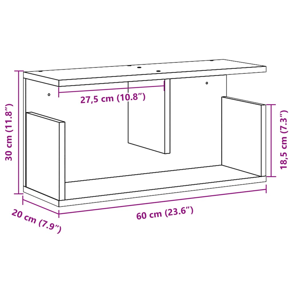 Dulap de perete, gri beton, 60x20x30 cm, lemn prelucrat