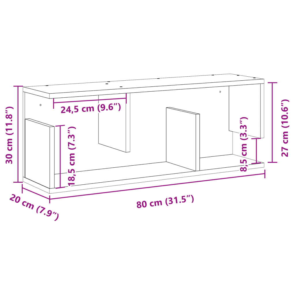 Dulap de perete, gri beton, 80x20x30 cm, lemn prelucrat