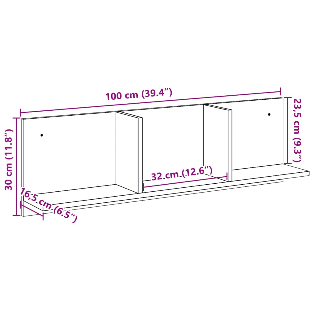 Dulap de perete, 100x16,5x30 cm, negru, lemn prelucrat