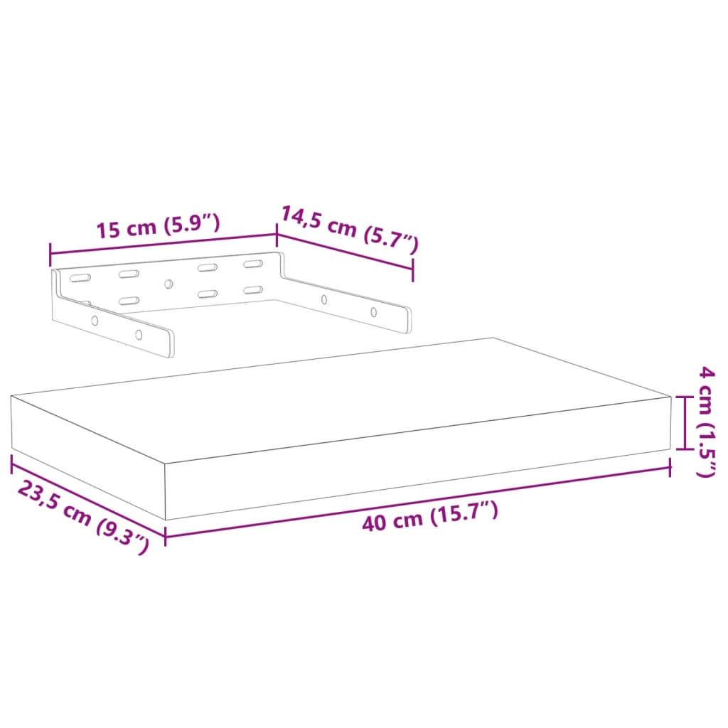 Rafturi plutitoare, 2 buc., 40x23,5x4 cm, lemn prelucrat