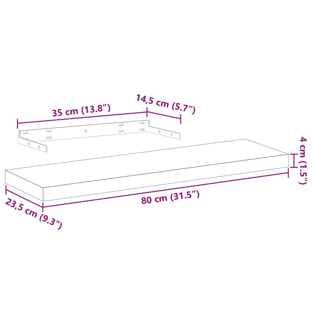 Rafturi plutitoare, 2 buc., 80x23,5x4 cm, lemn prelucrat