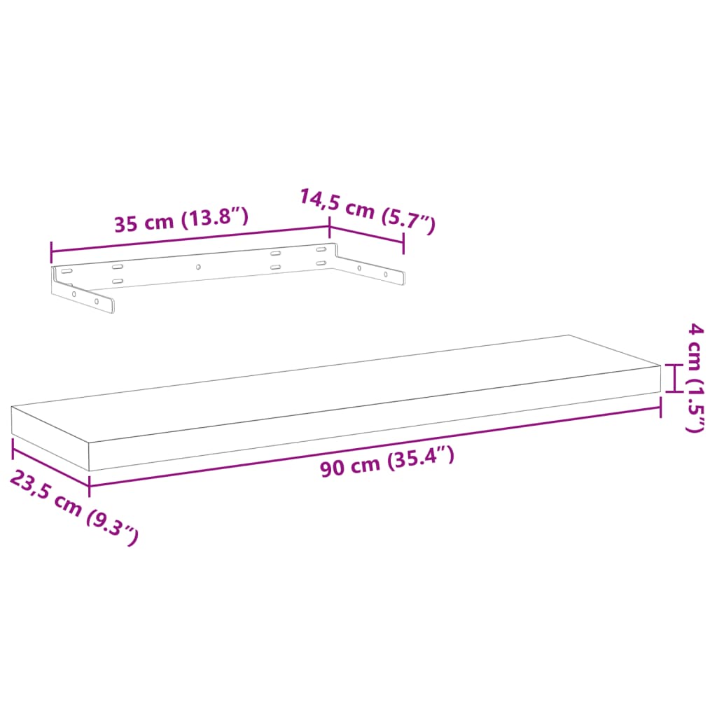 Rafturi plutitoare, 4 buc., 90x23,5x4 cm, lemn prelucrat