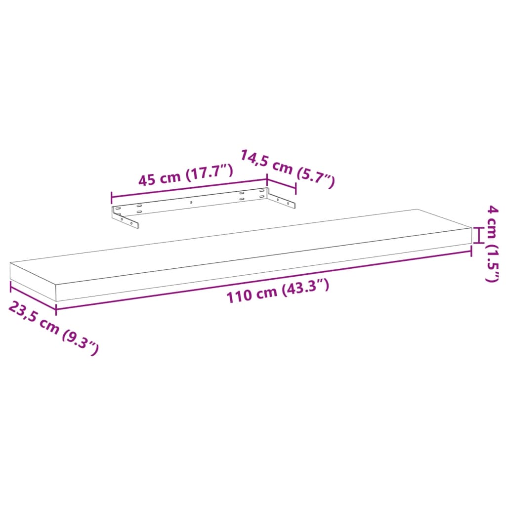 Rafturi plutitoare, 2 buc., 110x23,5x4 cm, lemn prelucrat