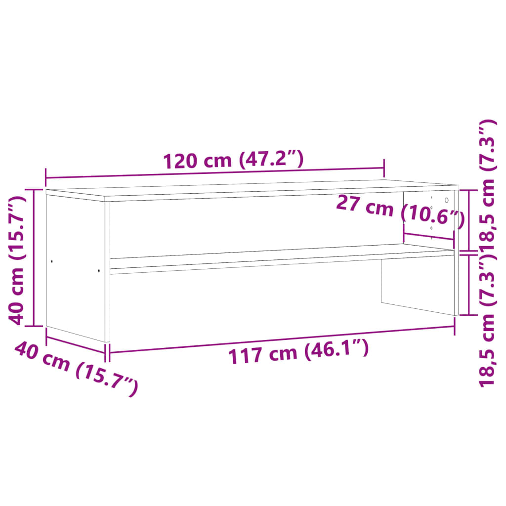 Dulap TV, stejar artizanal, 120x40x40 cm, lemn prelucrat