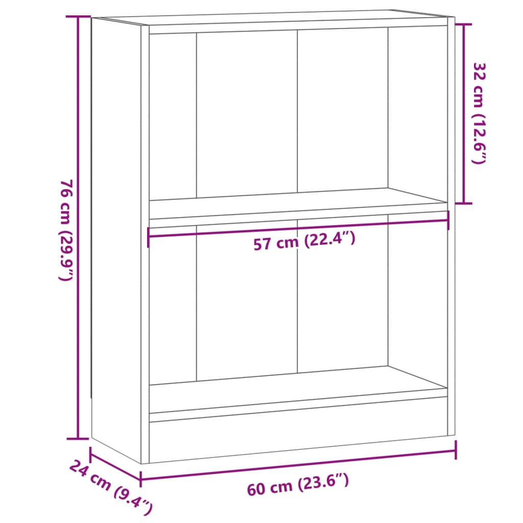 Bibliotecă, stejar artizanal, 60x24x76cm, lemn prelucrat