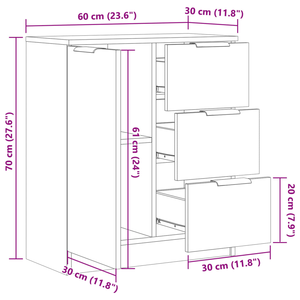 Dulap, stejar artizanal, 60x30x70 cm, lemn prelucrat