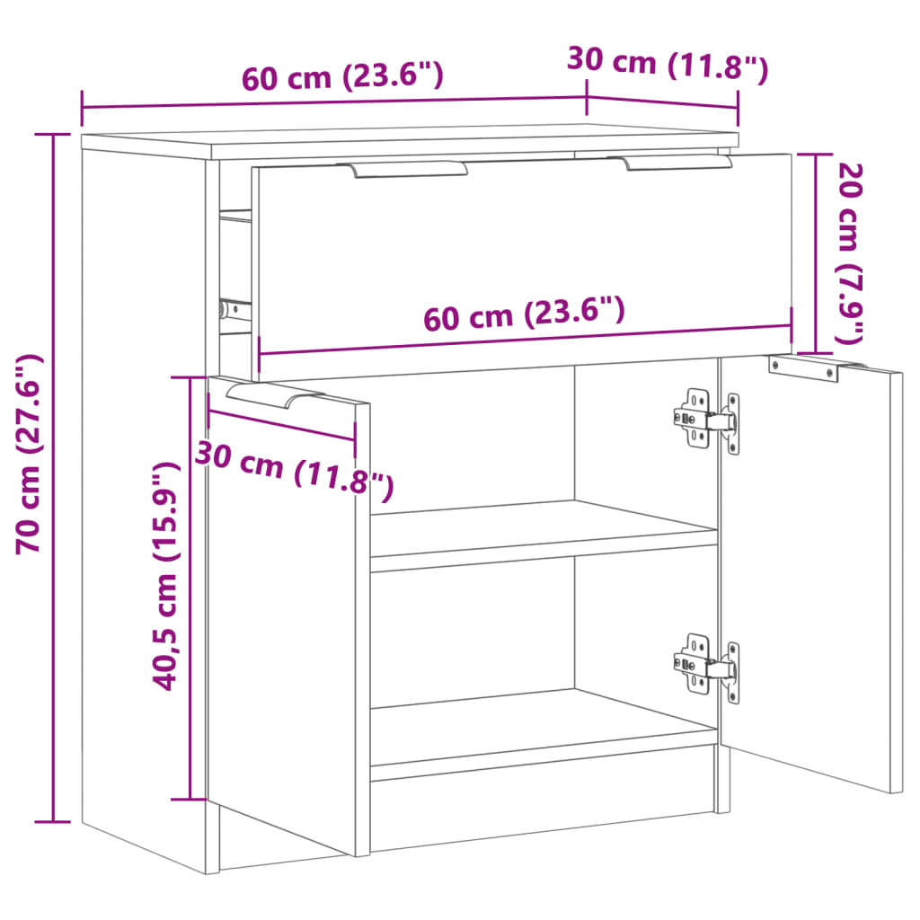 Dulap, stejar artizanal, 60x30x70 cm, lemn prelucrat