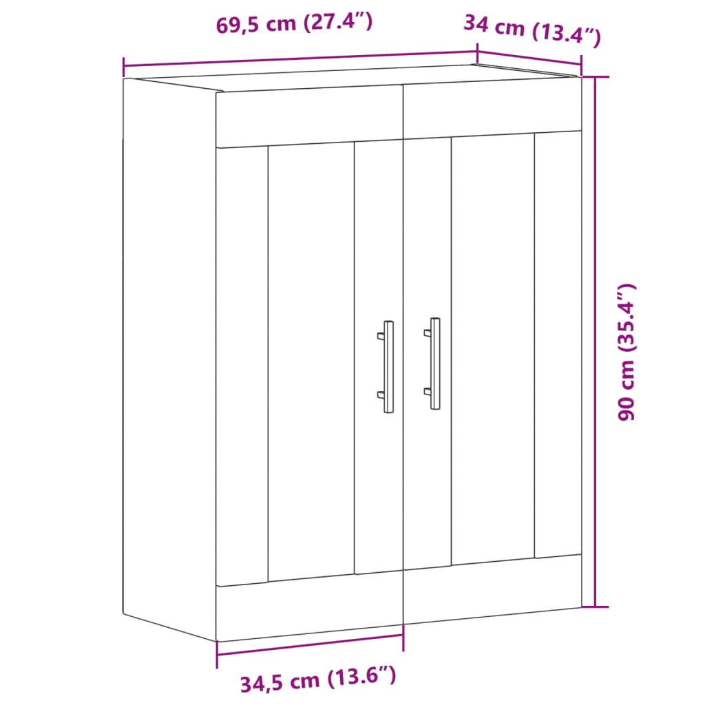 Dulap montat pe perete lemn vechi 69,5x34x90 cm lemn prelucrat