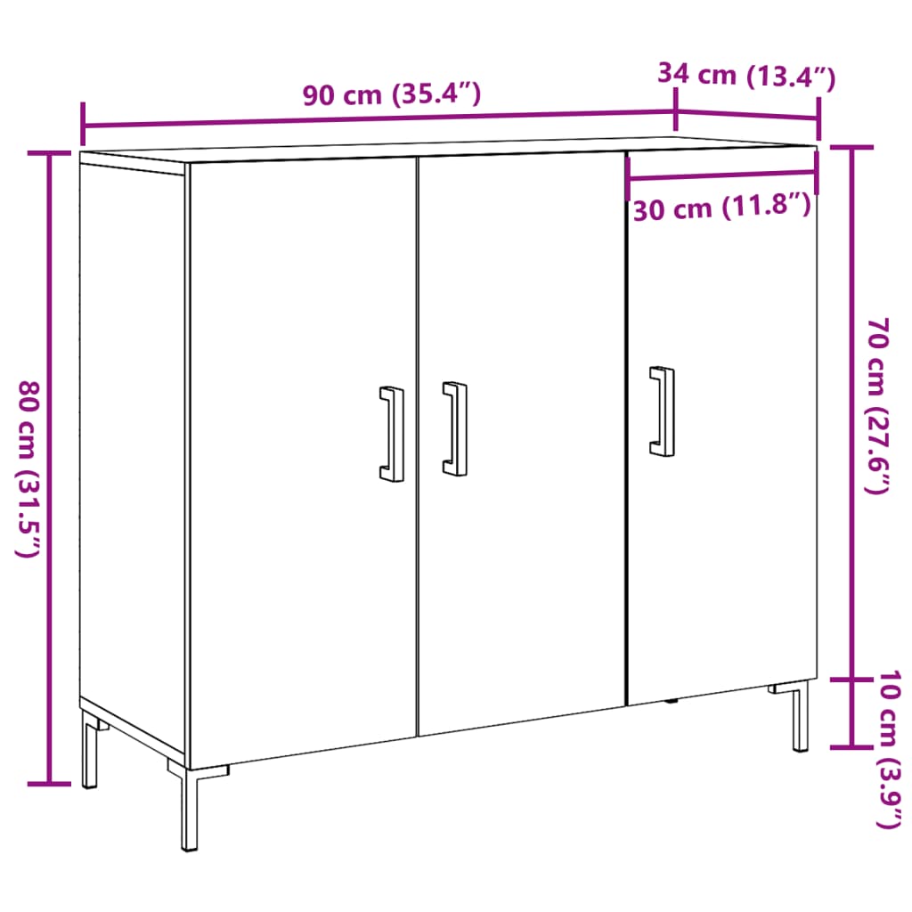 Dulap, stejar artizanal, 90x34x80 cm, lemn prelucrat