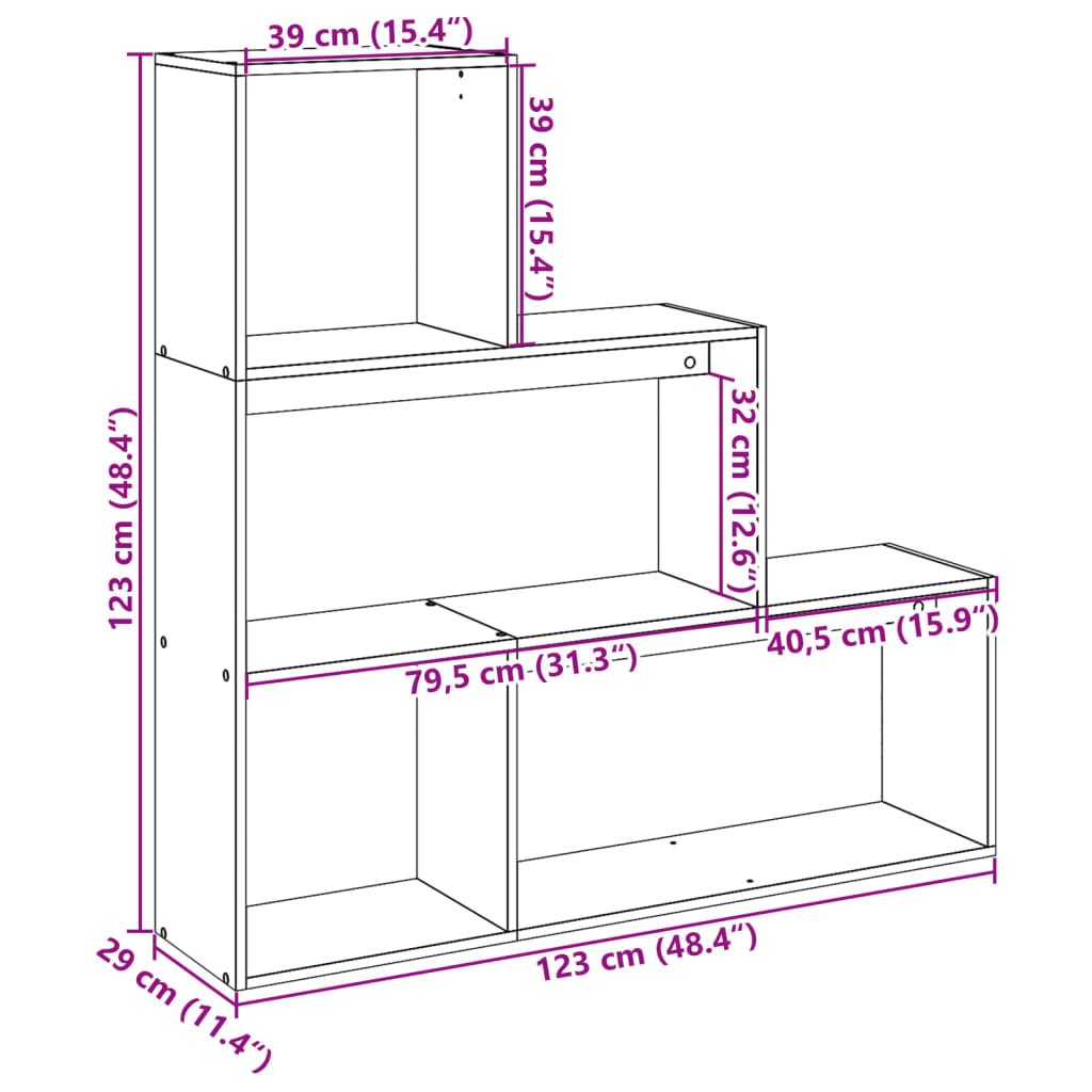 Bibliotecă/separator cameră 3 niveluri, alb, 123x29x123 cm lemn