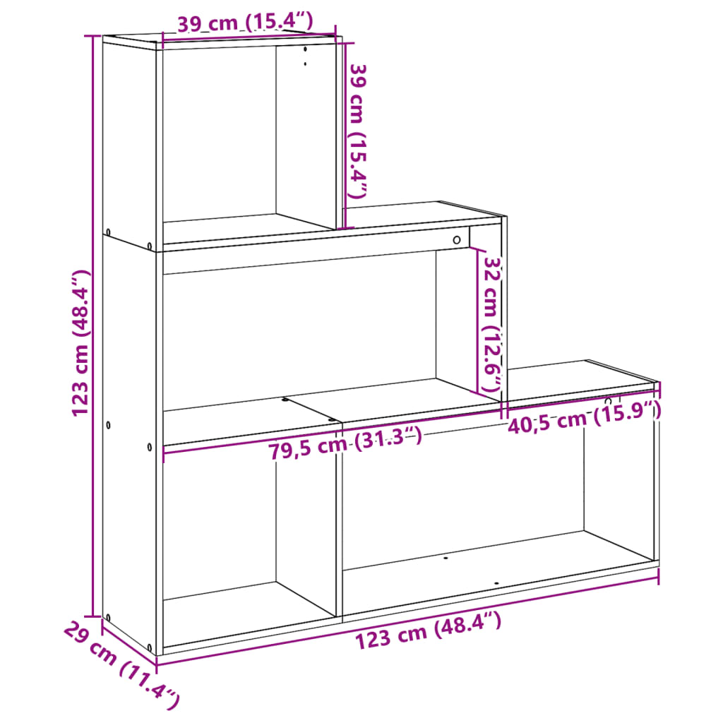 Bibliotecă/separator 3 niveluri stejar sonoma 123x29x123cm lemn