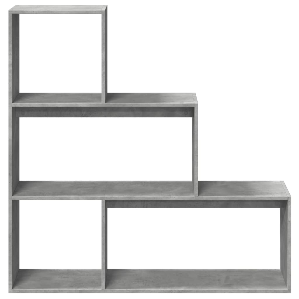 Bibliotecă/separator 3 niveluri gri beton 123x29x123 cm lemn