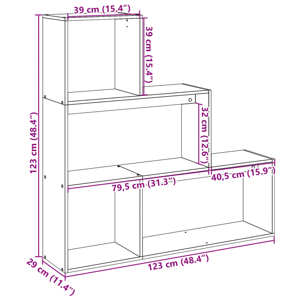 Bibliotecă/separator 3 niveluri stejar maro 123x29x123 cm lemn