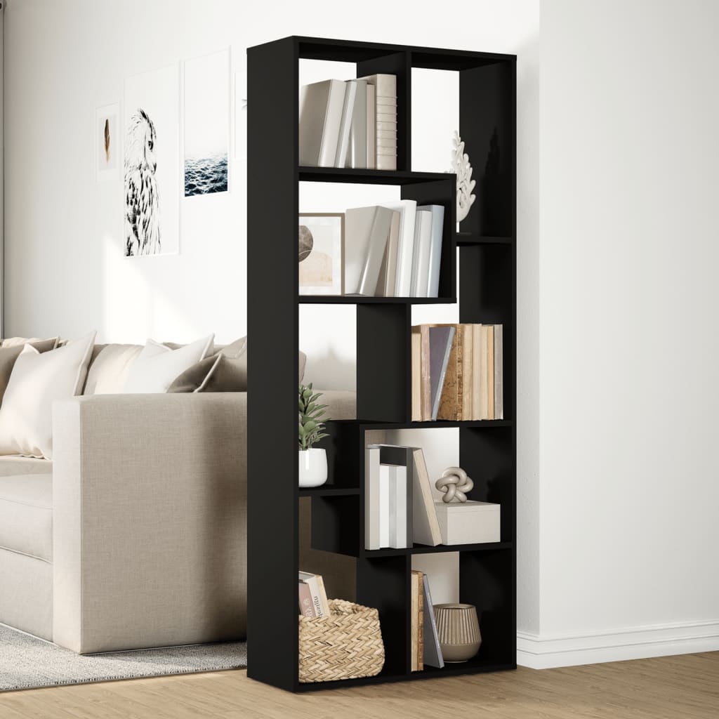 Bibliotecă/separator cameră negru 67x25x161,5 cm lemn prelucrat