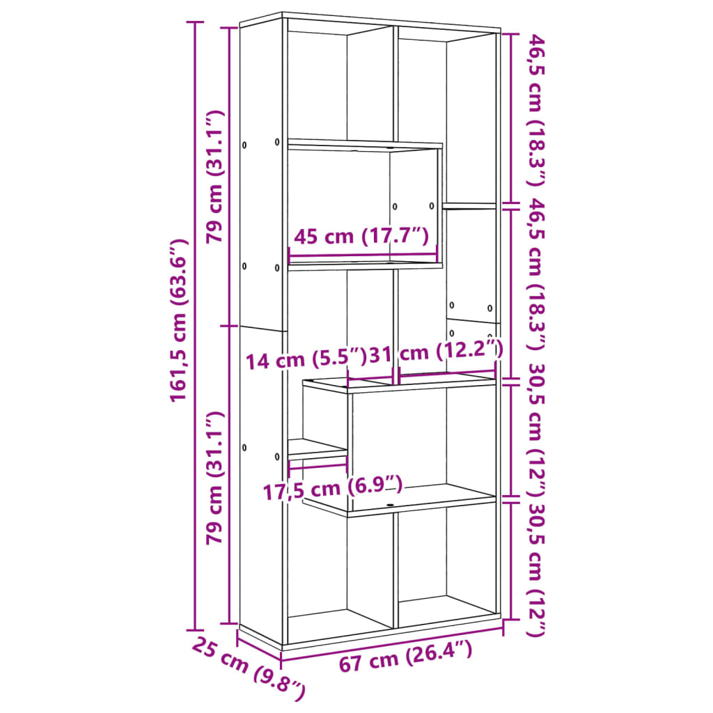 Bibliotecă/separator cameră stejar maro 67x25x161,5 cm lemn