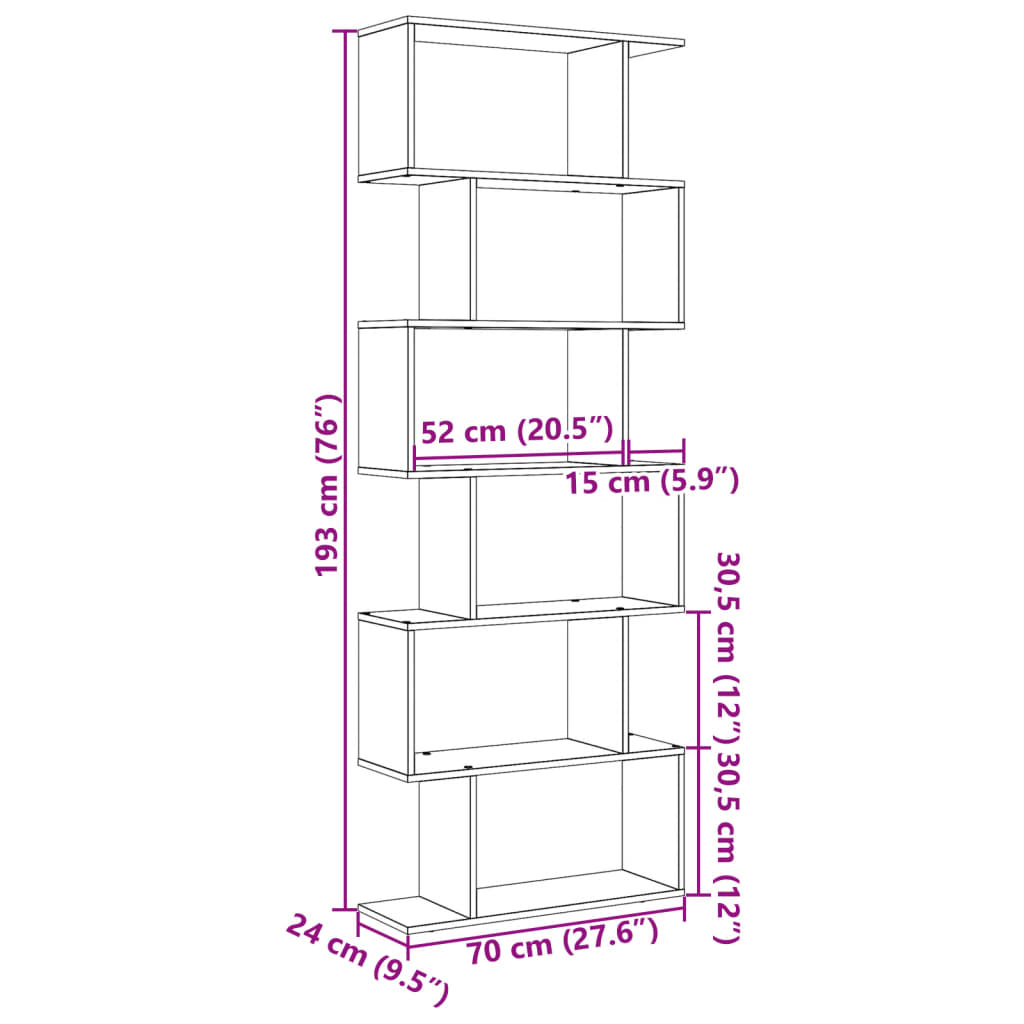 Bibliotecă/separator cameră 6 niveluri negru 70x24x193 cm, lemn