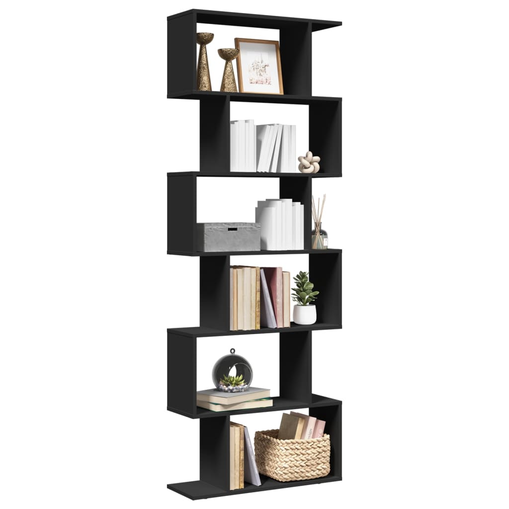 Bibliotecă/separator cameră 6 niveluri negru 70x24x193 cm, lemn