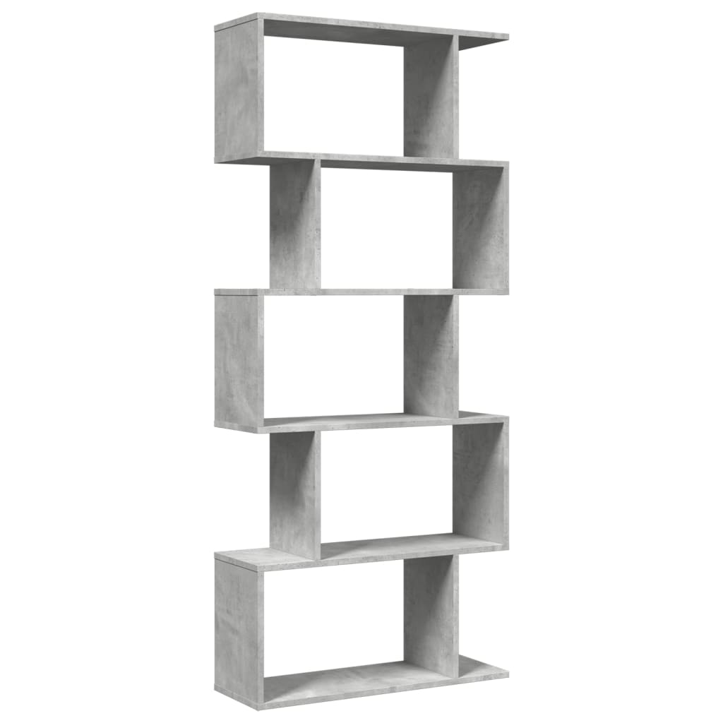 Bibliotecă/separator 5 niveluri gri beton 70x24x161 cm lemn