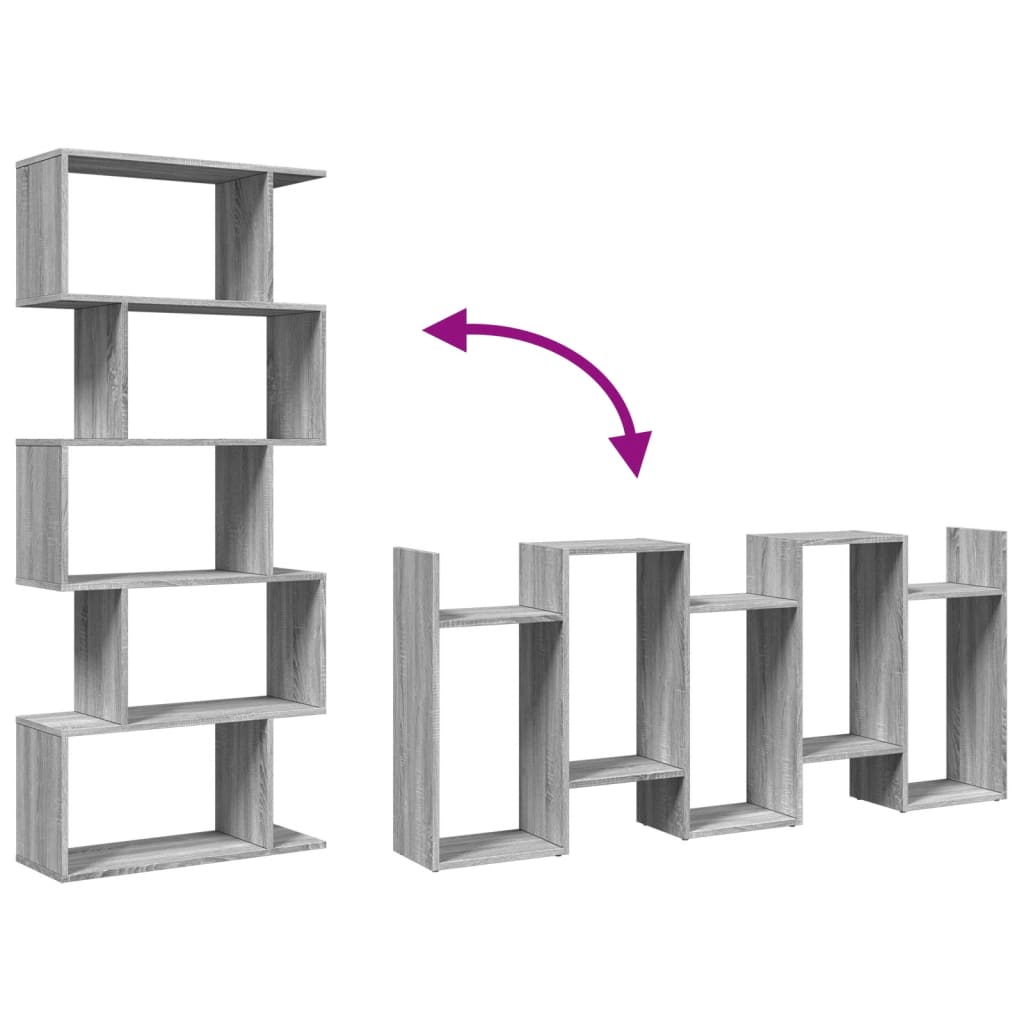 Bibliotecă/separator 5 niveluri sonoma gri 70x24x161 cm lemn