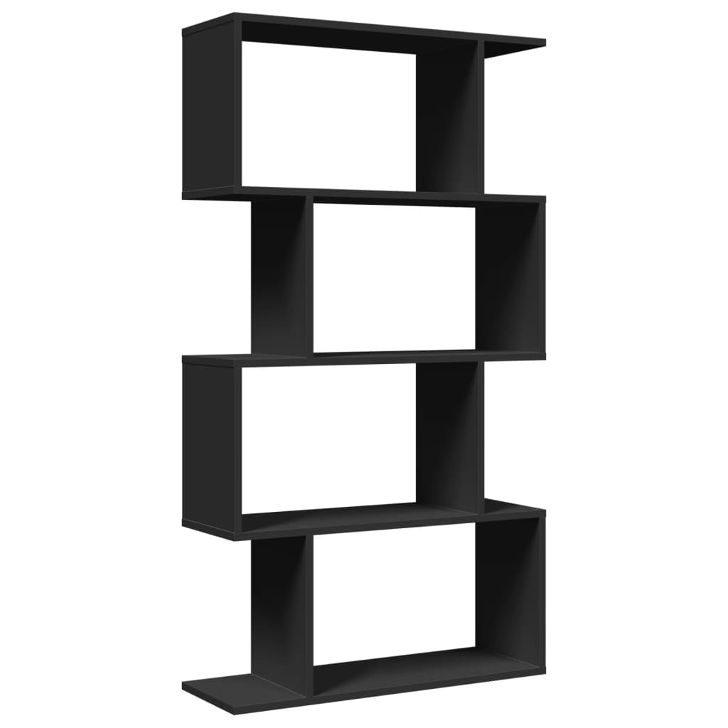 Bibliotecă/separator cameră 4 niveluri negru 70x24x129 cm, lemn