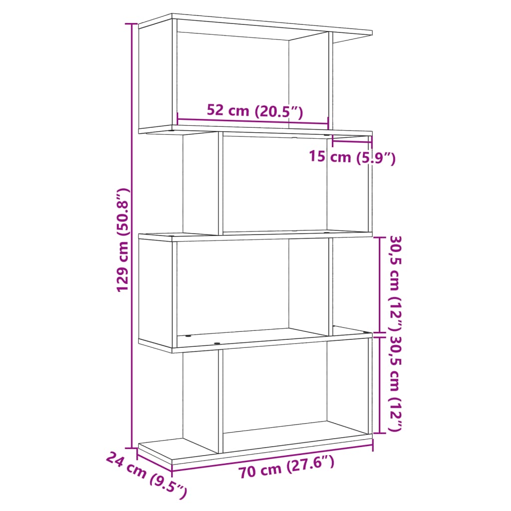 Bibliotecă/separator 4 niveluri stejar sonoma 70x24x129cm lemn