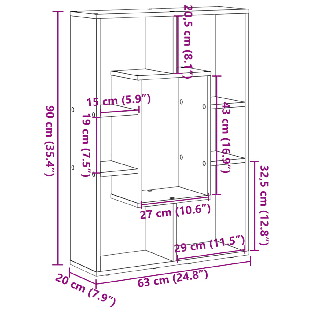 Bibliotecă, gri beton, 63x20x90 cm, lemn prelucrat