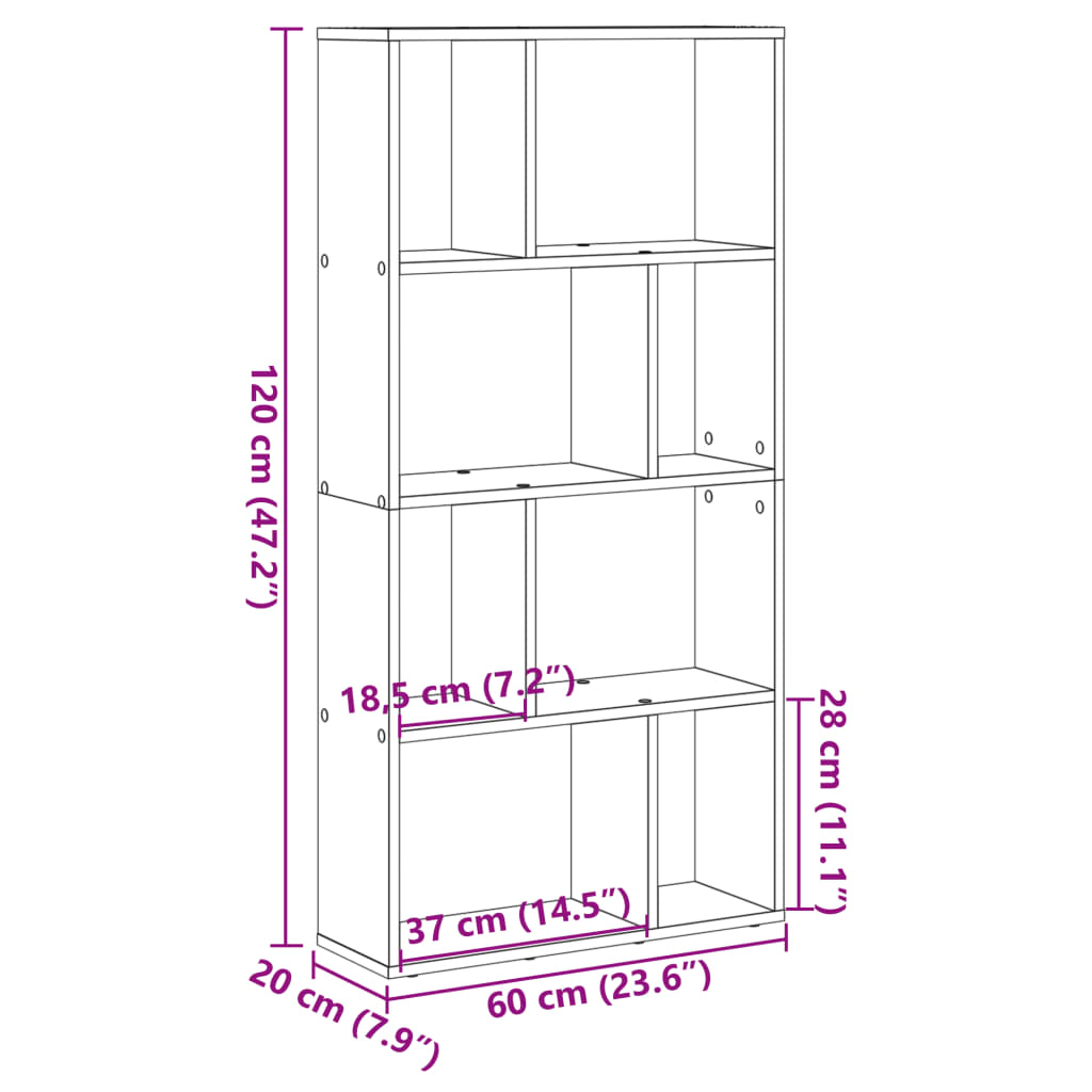 Bibliotecă, gri beton, 60x20x120 cm, lemn prelucrat