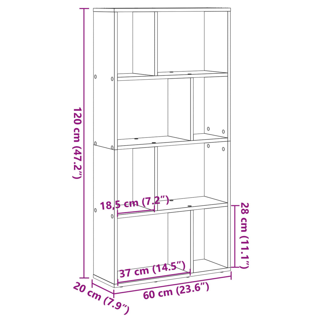 Bibliotecă, gri sonoma, 60x20x120 cm, lemn prelucrat