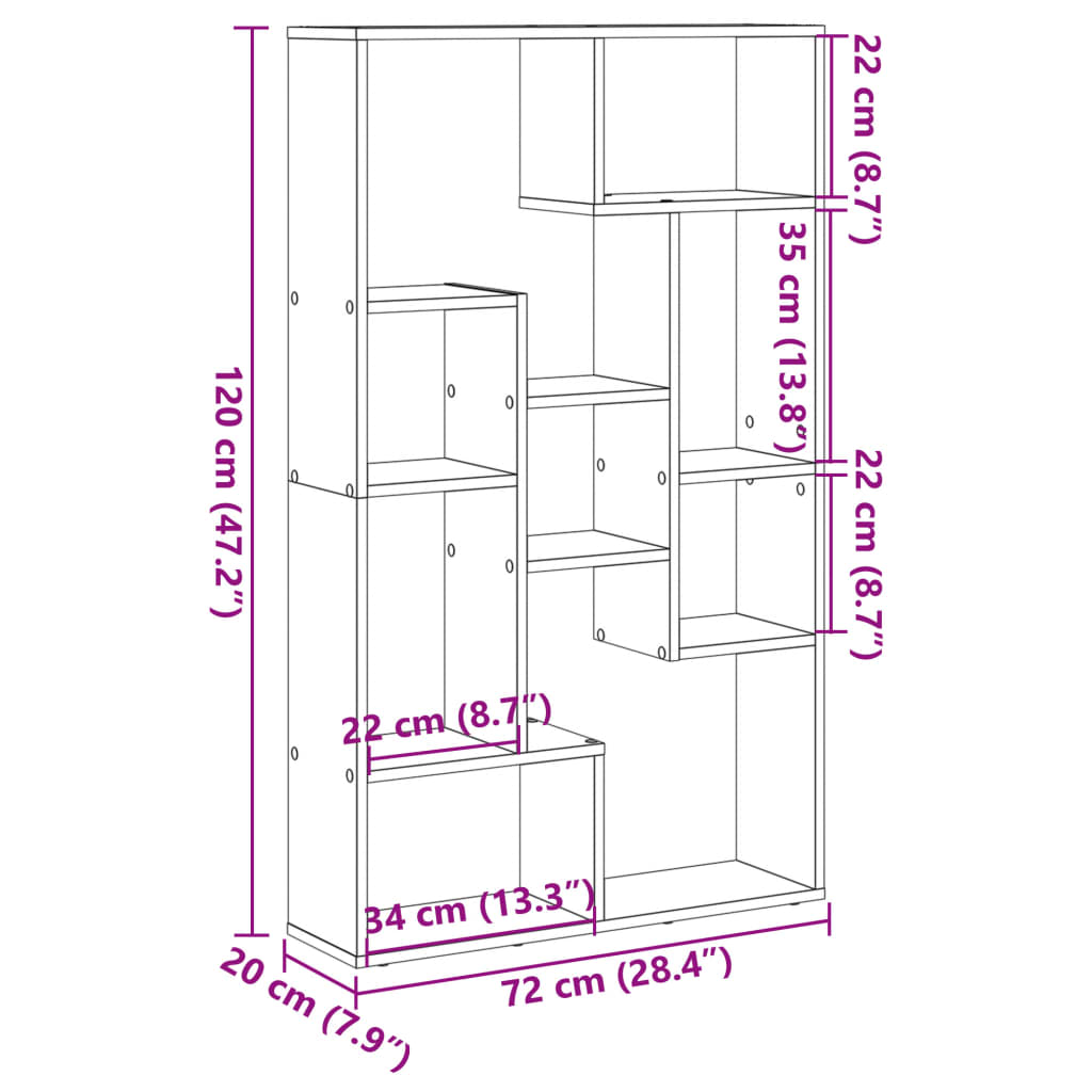 Bibliotecă, negru, 72x20x120 cm, lemn prelucrat