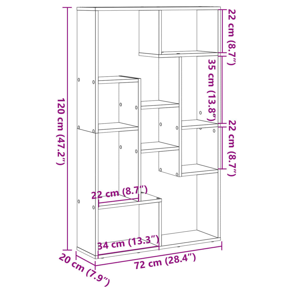 Bibliotecă, gri beton, 72x20x120 cm, lemn prelucrat