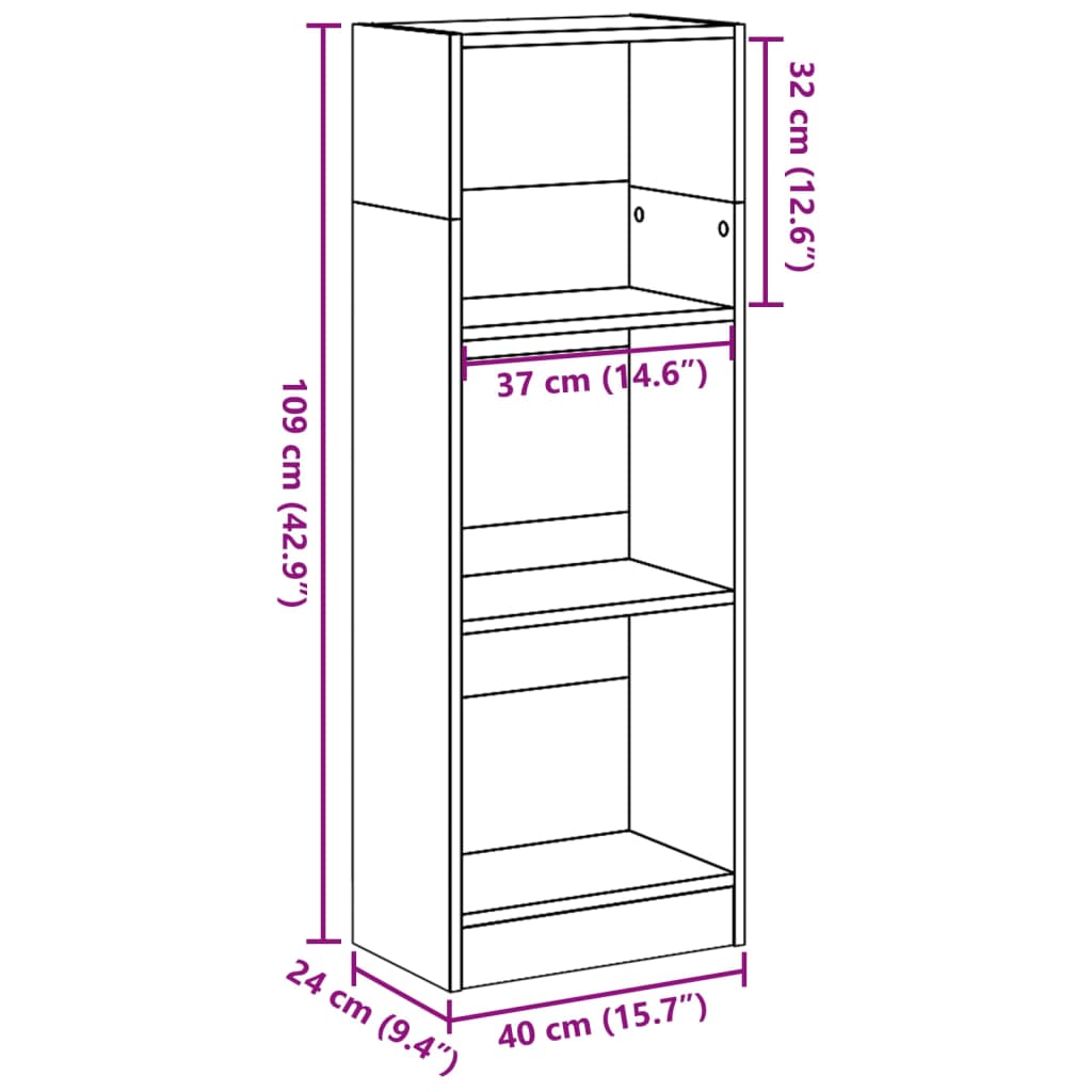 Bibliotecă, alb, 40x24x109 cm, lemn prelucrat