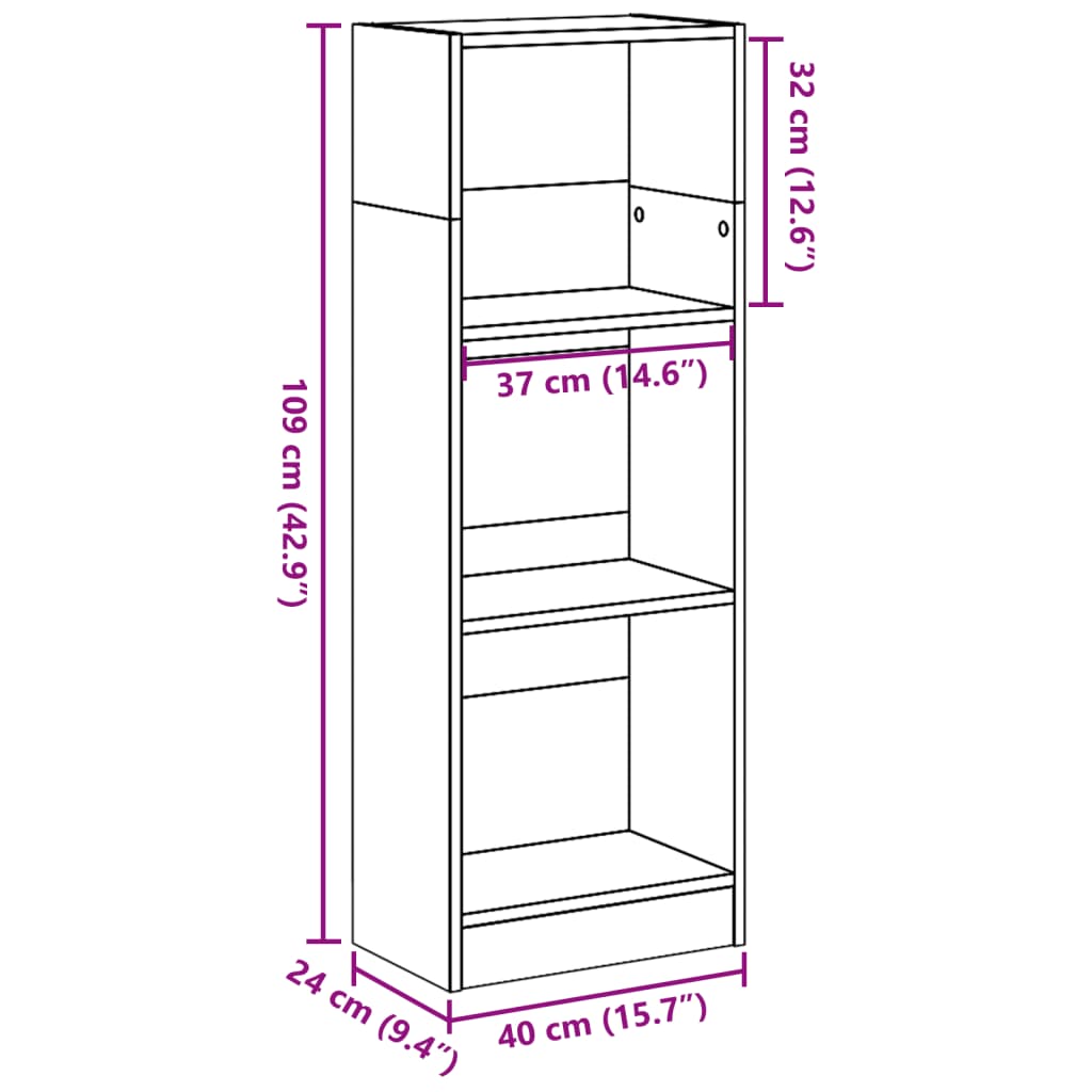 Bibliotecă, gri beton, 40x24x109 cm, lemn prelucrat