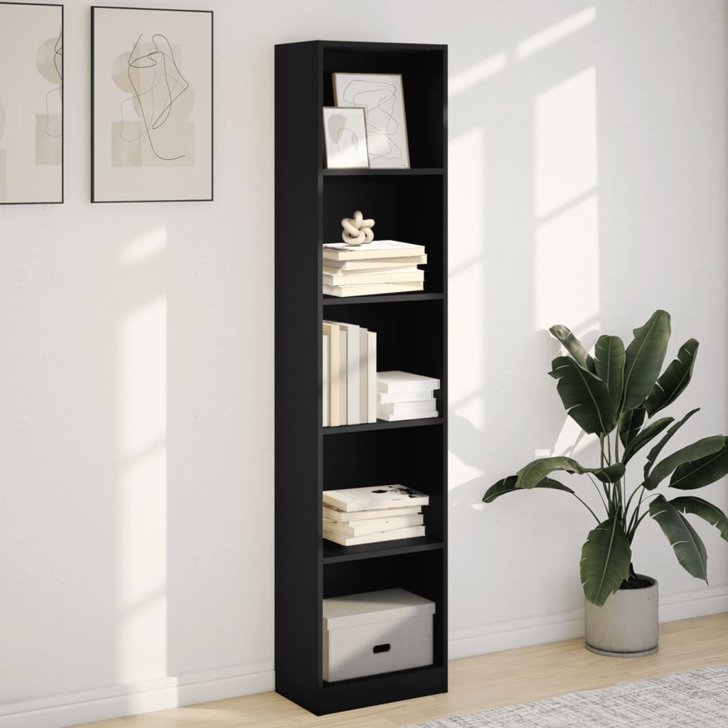 Bibliotecă, negru, 40x24x176 cm, lemn prelucrat