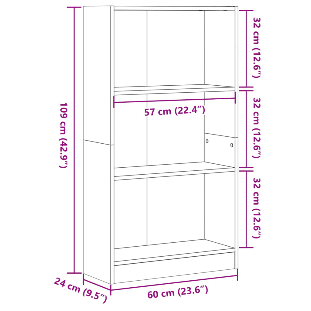 Bibliotecă, gri sonoma, 60x24x109 cm, lemn prelucrat