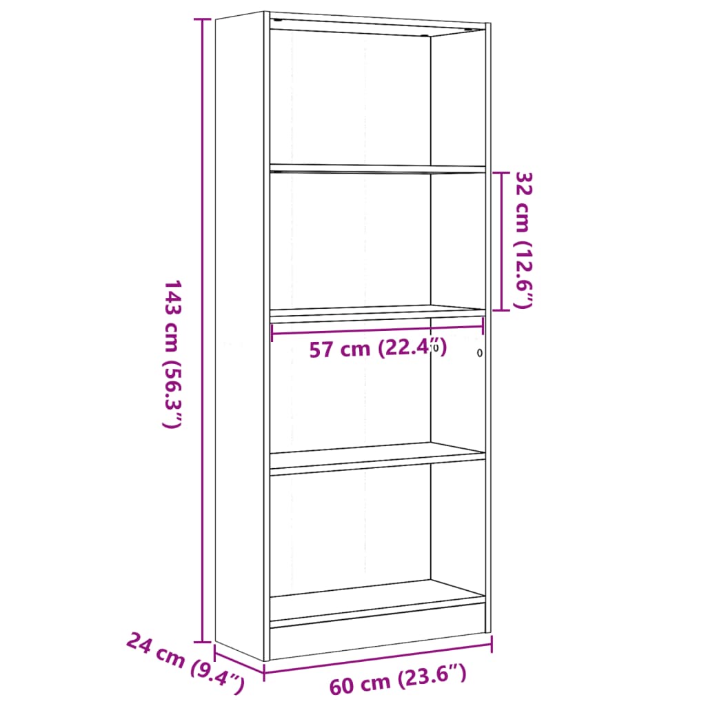 Bibliotecă, negru, 60x24x143 cm, lemn prelucrat