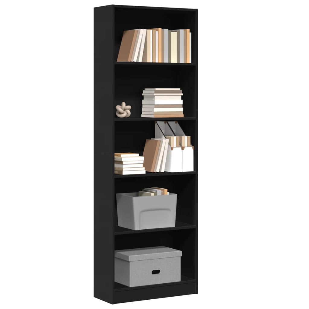 Bibliotecă, negru, 60x24x176 cm, lemn prelucrat