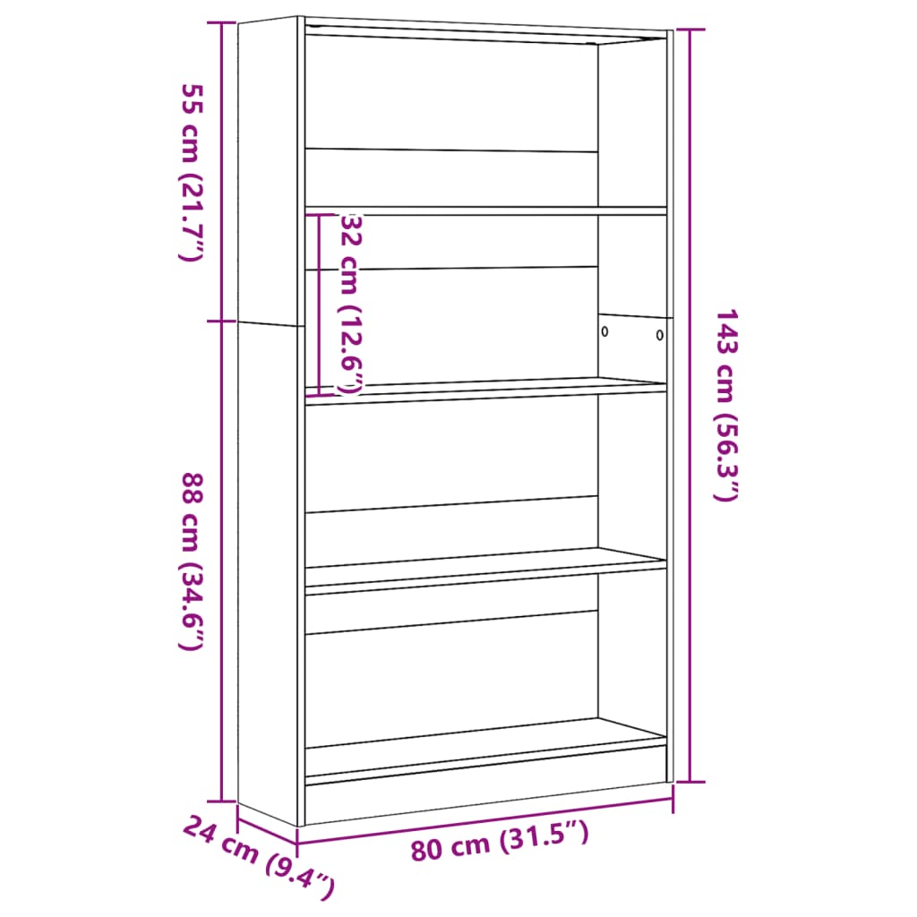 Bibliotecă, alb, 80x24x143 cm, lemn prelucrat