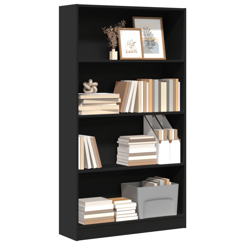 Bibliotecă, negru, 80x24x143 cm, lemn prelucrat