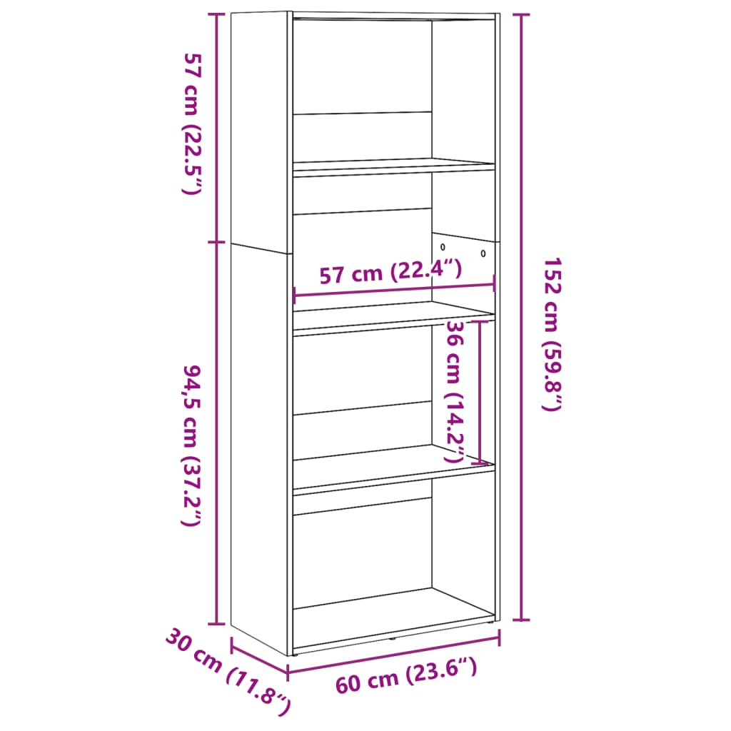 Bibliotecă, negru, 60x30x152 cm, lemn prelucrat