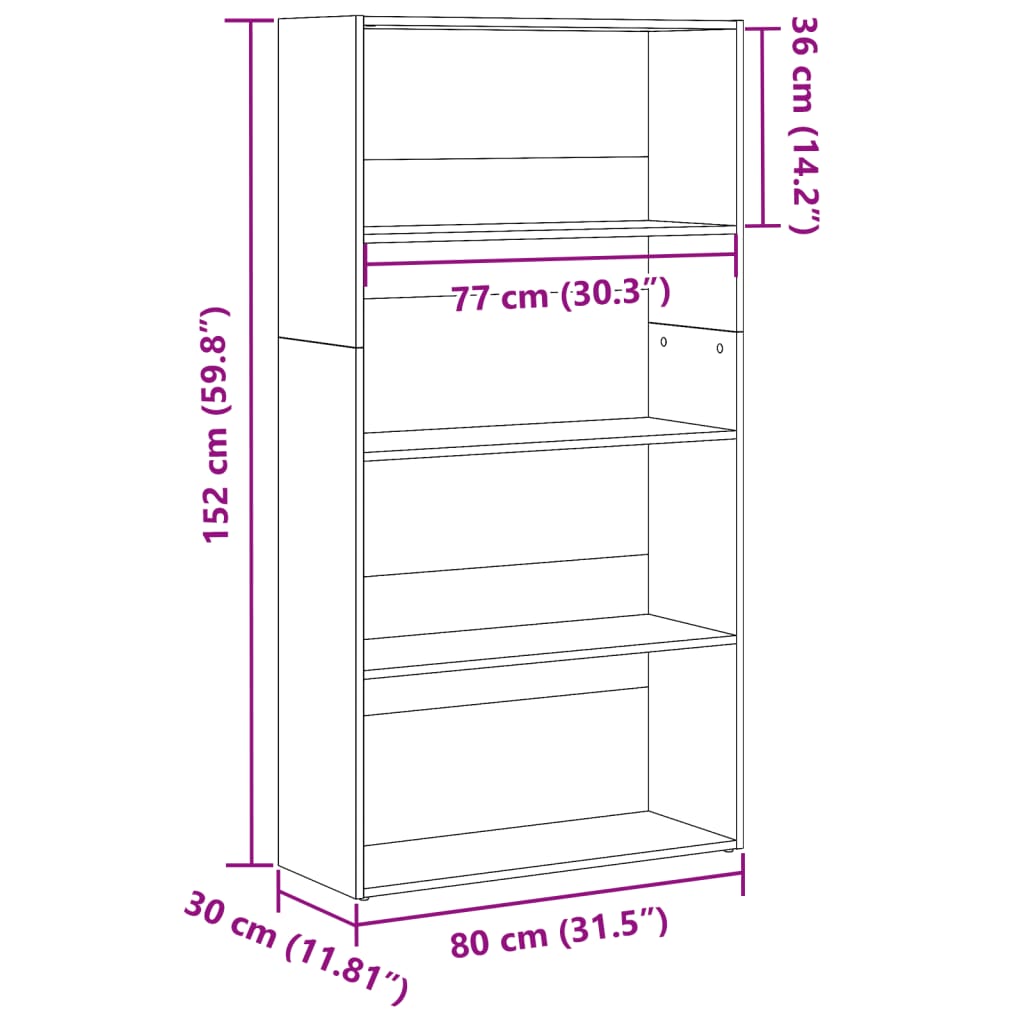 Bibliotecă, negru, 80x30x152 cm, lemn prelucrat