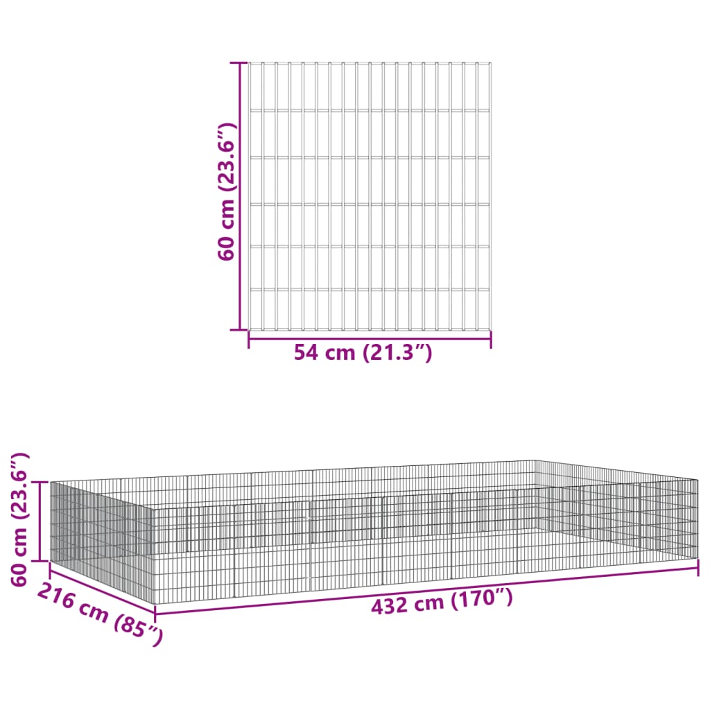 Adăpost pentru animale cu 24 panouri, 54x60 cm, fier galvanizat