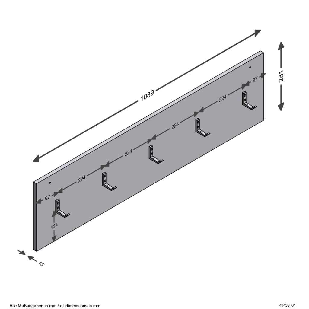 FMD Cuier pentru perete, stejar artizanal, 108,9x1,5x28,1 cm