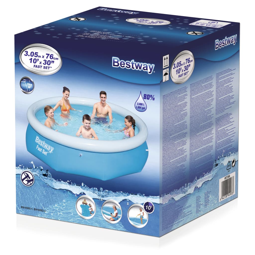 Bestway Piscină gonflabilă Fast Set, 305 x 76 cm, rotundă, 57266