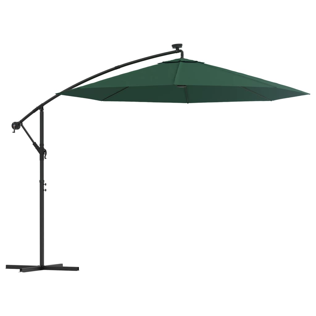 Umbrelă suspendată, iluminare LED, 300 cm, verde, stâlp metalic